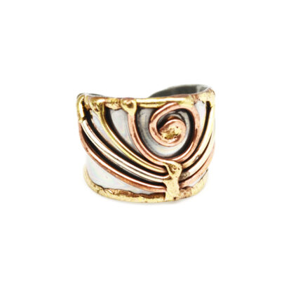 Mixed Metal Abstract Curve Cuff Ring