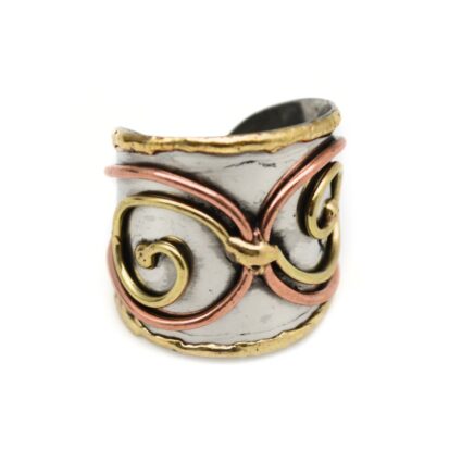 Mixed Metal Double Swirl Cuff Ring