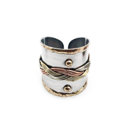 Mixed Metal Braided Dot Cuff Ring