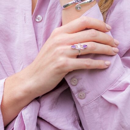 Tanvi Collection Ring - Silver with Double Amethyst