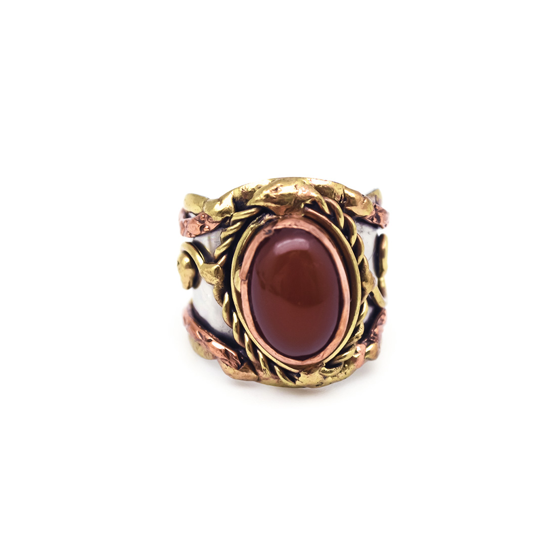 Mixed Metal and Red Onyx Stone Ring