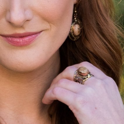 Mixed Metal and Picture Jasper Stone Ring