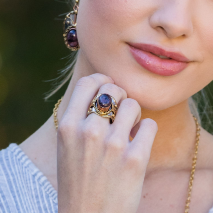 Mixed Metal and Rhodonite Stone Ring