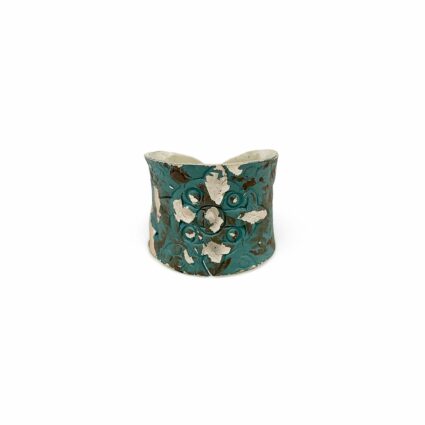 Silver Patina Ring - Teal Cross and Waves