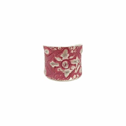 Silver Patina Ring - Pink Linear Shapes