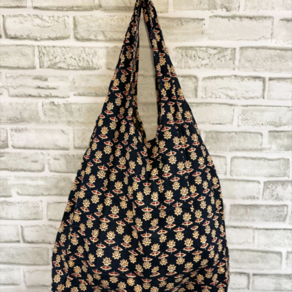 Floral Black Screen-Printed Tote
