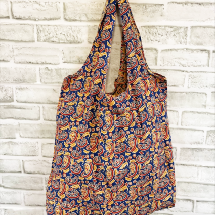 Paisley Blue and Red Screen-Printed Tote