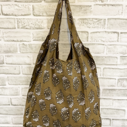 Floral Green Screen-Printed Tote