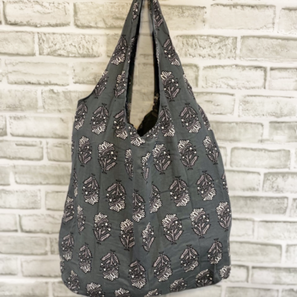 Floral Gray Screen- Printed Tote
