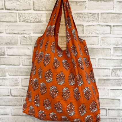 Floral Orange Screen-Printed Tote