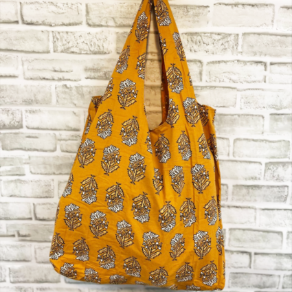 Floral Yellow Screen-Printed Tote