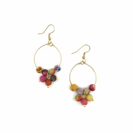 Aasha Open Hoop With Gathered Cluster Earrings