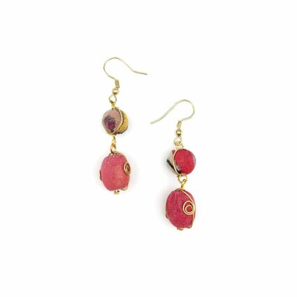 Aasha Brass Wire Wrapped Circle and Oval Bead Earrings