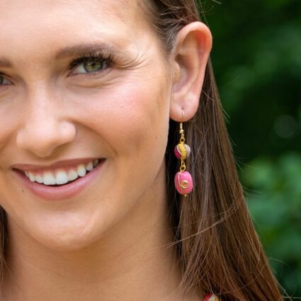 Aasha Brass Wire Wrapped Circle and Oval Bead Earrings
