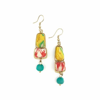 Aasha Brass Framed Oblong Beads with Single Drop Earrings