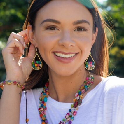 Aasha Teardrop Frame Half Filled Round Beaded Earrings