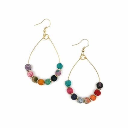 Aasha Open Frame Teardrop Round Bead Earrings