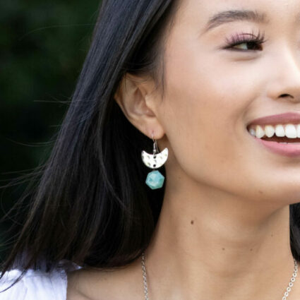 Banjara Collection Earrings - Amazonite, Silver Crescents