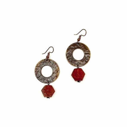 Banjara Collection Earrings - Strawberry Quartz, Brass Rings