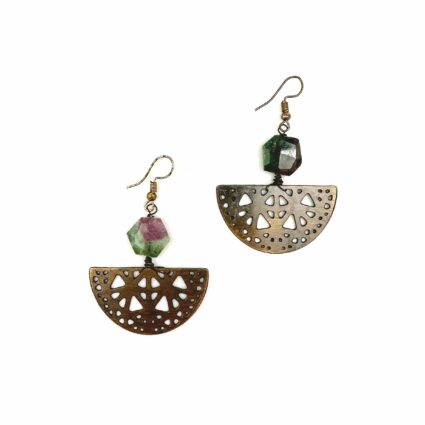 Banjara Collection Earrings - Ruby Zoisite, Brass Filigree