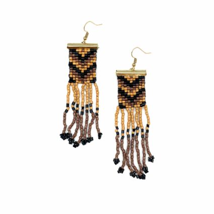 Sachi Beaded Safari Earrings - Chevron and Bead Fringe
