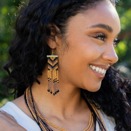 Sachi Beaded Safari Earrings - Chevron and Bead Fringe