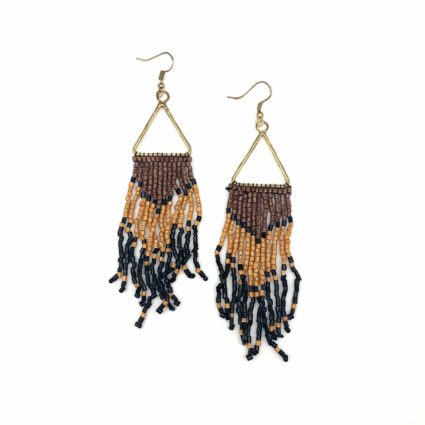 Sachi Beaded Safari Earrings - Open Triangle and Bead Fringe