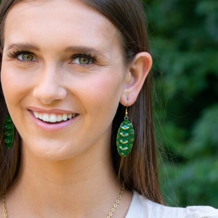 Brass Patina Earrings - Green Ovals with Diamonds and Moons