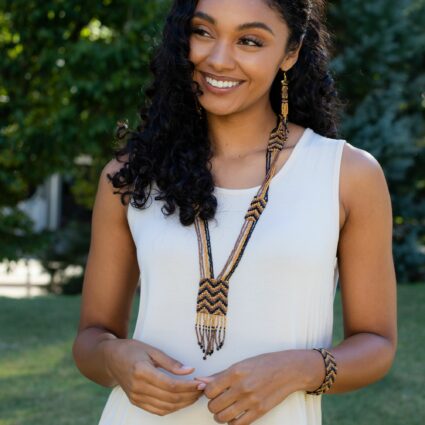 Sachi Beaded Safari Necklace - Double Chevrons Pendant