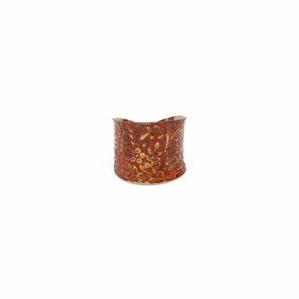 Brass Patina Ring - Red Orange Brass Floral Vines Allover