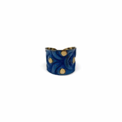Brass Patina Ring - Cobalt Blue Waves and Brass Dots