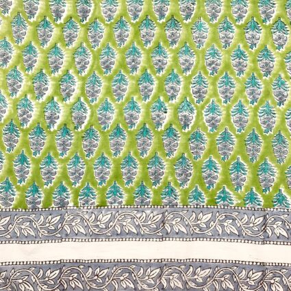Block Printed Cotton Scarf - Chartreuse Floral Print