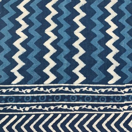Block Printed Cotton Scarf - Blue and Navy Chevron Stripes