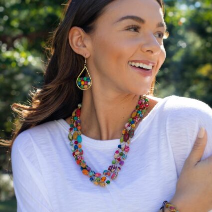 Aasha Triple Strand Mixed Shaped Beads Statement Necklace