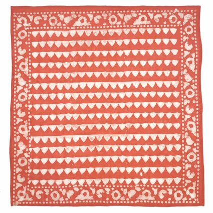 Block Printed Bandana - Red Orange Triangles Abstract Border