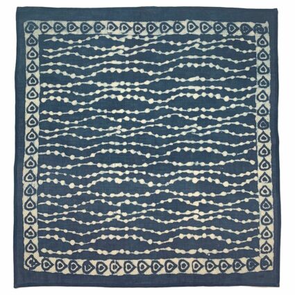 Block Printed Bandana - Navy Circle Stripes Teardrop Border