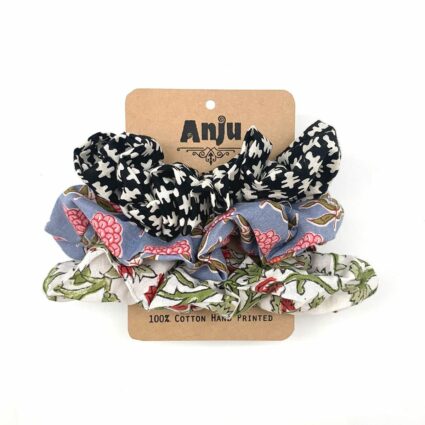Block Printed Hair Accessories - Three Medium Scrunchies