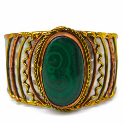 Mixed Metal and Malachite Stone Bracelet