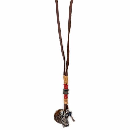 Aadi Leather Necklace with Coin, Cross, Tag Charms